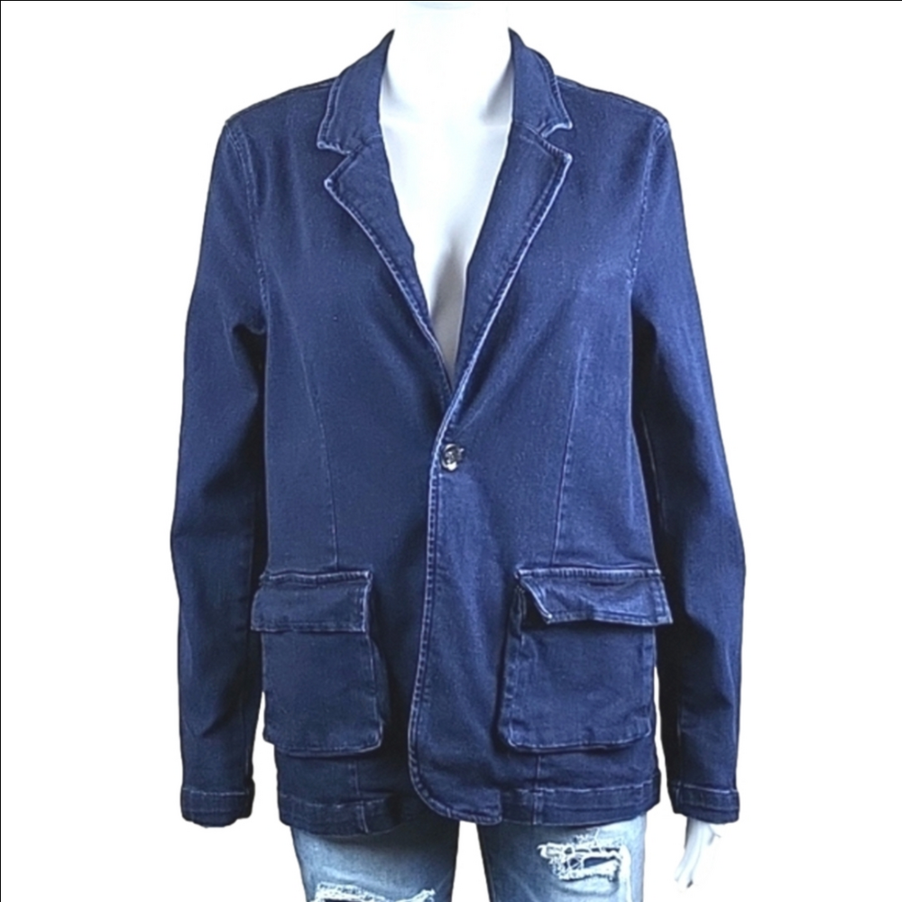 Dear John Stretch Denim Dark Wash Notched Lapel Classic Jacket Blazer